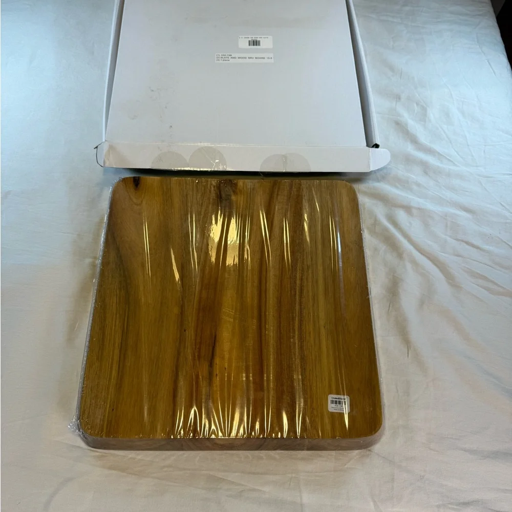 Crate&Barrel Slate & Wood Square Serving Tray 13.5 in BNIB